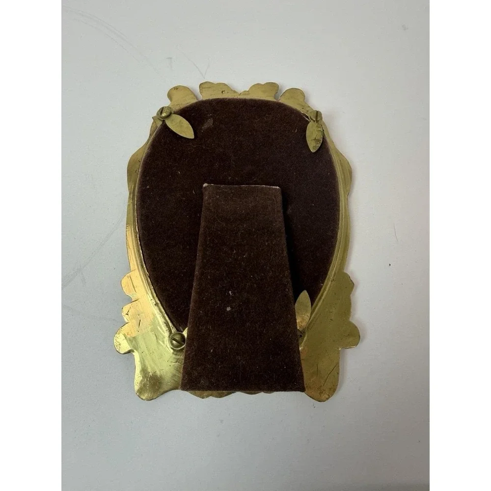 Brass Picture Photo Frame Heart Shape Floral Design Vintage Home Decor